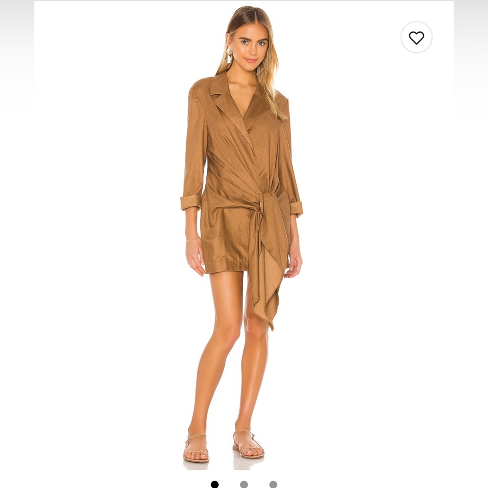 L'Academie Camel Wrap Tie Long Sleeve Mini Dress